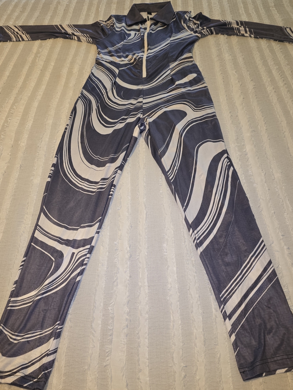 Swirl Print Full-Length Jumpsuit in Navy & White
